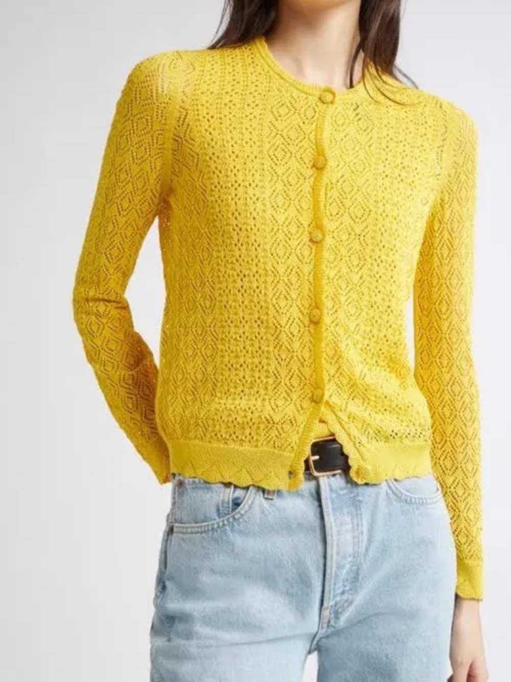 DOEN Diane Pointelle Cardigan in Yellow Size M